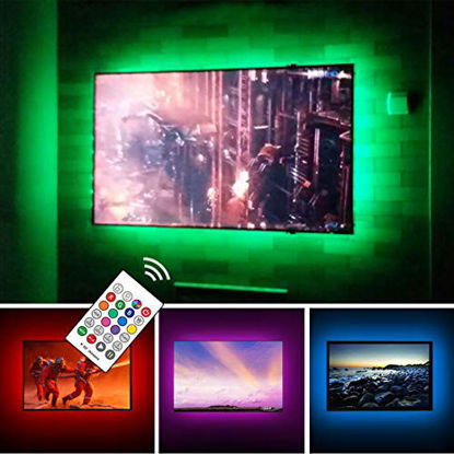 Picture of TV LED Backlights USB LED Strip Lighting for 60 65 inches Behind TV Monitor Sony LG Samsung HDTV Game Room Home Movie Theater Decor Lights, Color Changing RF Remote Cover 4 Sides