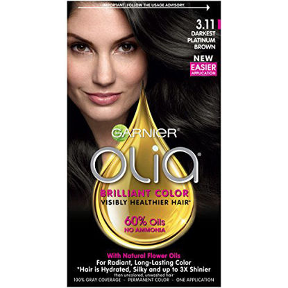 Picture of Garnier Olia Ammonia-Free Brilliant Color Oil-Rich Permanent Hair Color, 3.11 Darkest Platinum Brown (Pack of 1) Brown Hair Dye (Packaging May Vary)