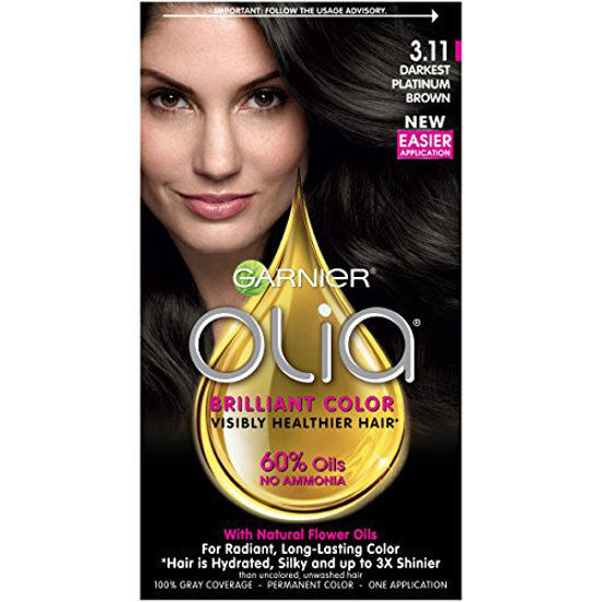 Picture of Garnier Olia Ammonia-Free Brilliant Color Oil-Rich Permanent Hair Color, 3.11 Darkest Platinum Brown (Pack of 1) Brown Hair Dye (Packaging May Vary)