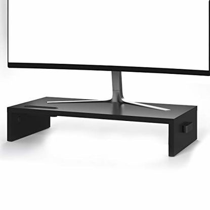 Picture of 1home Monitor Stand Riser, 21.3 Inch Wood Monitor Riser Stand with Storage Organizer, Desktop Ergonomic Monitor Stand Riser with Cellphone Holder and Cable Management, Black