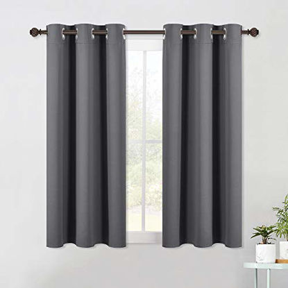 Picture of NICETOWN Bedroom Curtains Blackout Drapery Panels, Three Pass Microfiber Thermal Insulated Solid Ring Top Blackout Window Curtains / Drapes (Two Panels, 42 x 54 Inch, Gray)