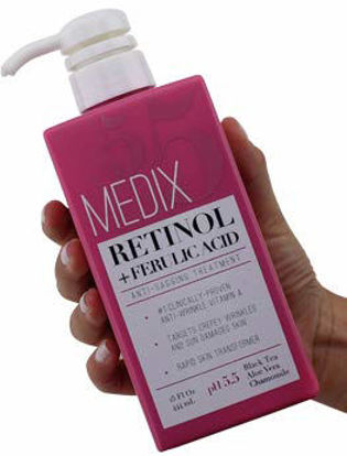 Picture of Medix 5.5 Retinol Cream with Ferulic Acid Anti-Sagging Treatment. Targets Crepey Wrinkles and Sun Damaged Skin. Anti-Aging Cream Infused With Black Tea, Aloe Vera, And Chamomile (15oz)