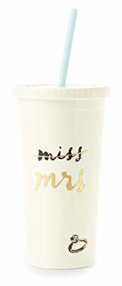 Picture of Kate Spade New York Bridal Insulated Tumbler with Reusable Straw, 20 Ounces, Miss to Mrs. (White)