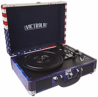 Picture of Victrola Vintage 3-Speed Bluetooth Portable Suitcase Record Player with Built-in Speakers | Upgraded Turntable Audio Sound| Includes Extra Stylus | American Flag (VSC-550BT-USA) Amercan