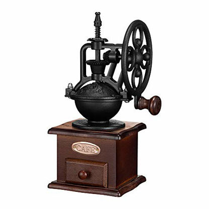 Picture of Manual Coffee Grinder,IMAVO Vintage Style Great Gift Wooden Coffee Grinder Roller Grain Mill Hand Crank Coffee Grinders - Classic