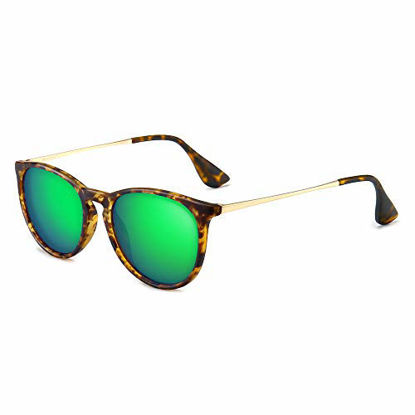 Picture of SUNGAIT Vintage Round Sunglasses for Women Men Classic Retro Designer Style (Amber Frame(Matte Finish)/Green Lens)