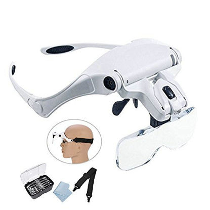 Picture of Lighted Head Magnifying Glasses Headset with Light Headband Magnifier Loupe Visor for Close Work/Electronics/Eyelash/Crafts/Jewelry/Repair