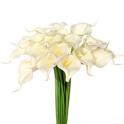 Picture of JUSTOYOU 20pcs Artificial Calla Lily Real Touch Latex Flower for Bride Wedding Home Decor(White)