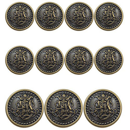 Picture of 11 Piece Vintage Antique Brass (Bronze) Metal Blazer Button Set - King's Crowned, Vine Crest - for Blazer, Suits, Sport Coat, Uniform, Jacket (Antique Bronze)