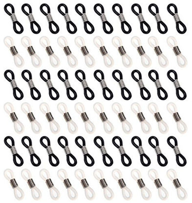 Picture of Hyamass 60pcs Black and Translucent White Anti-slip Rubber Ends Retainer Connector Holder for Eyeglass Chain Necklace Chain