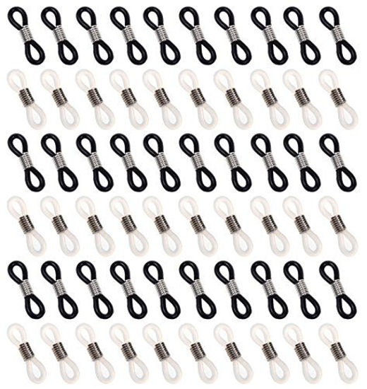 Picture of Hyamass 60pcs Black and Translucent White Anti-slip Rubber Ends Retainer Connector Holder for Eyeglass Chain Necklace Chain