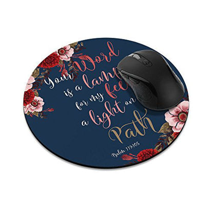Picture of Non-Slip Round Mousepad, FINCIBO Christian Bible Verses Psalm 119:105 Mouse Pad for Home, Office and Gaming Desk