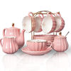 Picture of Porcelain Tea Sets British Royal Series, 8 OZ Cups& Saucer Service for 6, with Teapot Sugar Bowl Cream Pitcher Teaspoons and tea strainer for Tea/Coffee, Pukka Home (Pink)