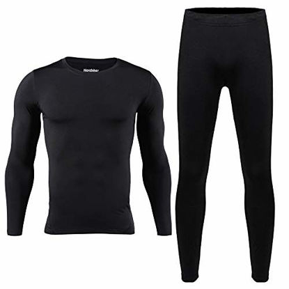 Picture of HEROBIKER Mens Thermal Underwear Set Skiing Winter Warm Base Layers Tight Long Johns Tops & Bottom Set with Fleece Lined Black
