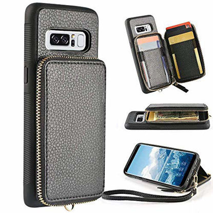 Picture of Samsung Galaxy Note 8 Wallet case, 6.3 inch,ZVE Leather Wallet Case with Credit Card Holder Slot Zipper Wallet Pocket Purse Handbag Wrist Strap Protective Cover for Samsung Galaxy Note 8 - Black