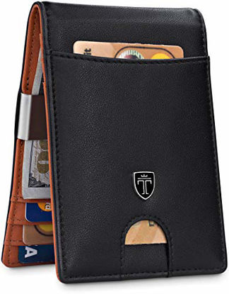 Picture of TRAVANDO Money Clip Wallet"RIO" - Mens Wallets slim Front Pocket RFID Blocking Card Holder Minimalist Mini Bifold Gift Box (Smooth Leather, Black & Orange)