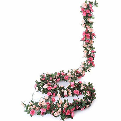 Picture of Miracliy 5 Pack 41 FT Fake Rose Vine Flowers Plants Artificial Flower Hanging Rose Ivy Home Hotel Office Wedding Party Garden Craft Art Décor Pink