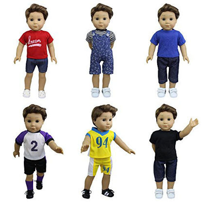 Picture of ZITA ELEMENT Boy Doll Clothes - 6 Sets Daily Casual Clothes Outfits for American 18 inch Girl & Boy Dolls Xmas Gift