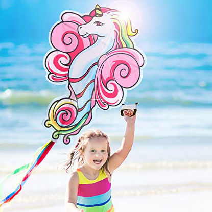 Picture of SMALL FISH Kite for Kids and Adults Easy to Fly, Unicorn Kite for Girls Best for Beach, Outdoor Play, and Summer Activities, Large 41 Inch Pink Kite for Toddlers and Beginners with Line and Spool