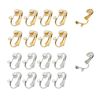 Picture of 40pcs Clip on Earring Converter with Easy Open Loop, Granmp Clip Earring Findings for Jewelry Making Clip on Earrings for Crafts, Silver Gold