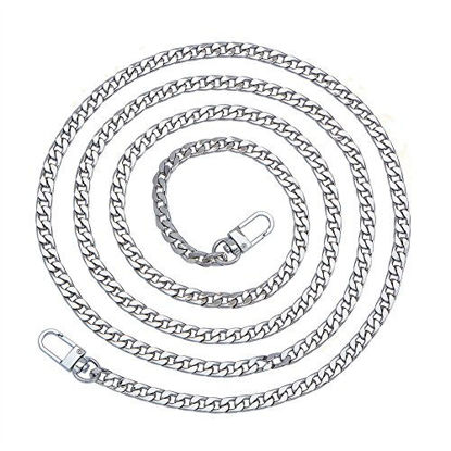 Picture of PandaHall Elite 63 inch 7.5MM Width Iron Flat Purse Chain Strap Handbags Replacement Accessories for Wallet Clutch Satchel Tote Bag Shoulder Crossbody Bag with 2 Pieces Metal Buckles Silver