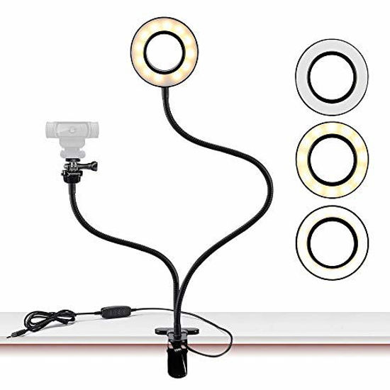 Picture of Webcam Light Stand for Live Stream, Selfie Ring Light with Webcam Mount for Logitech C925e, C922x, C930e,C922,C930,C920,C615,Brio 4K