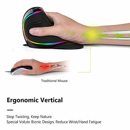 GetUSCart DELUX Wired Ergonomic Vertical Mouse, Large RGB Ergonomic