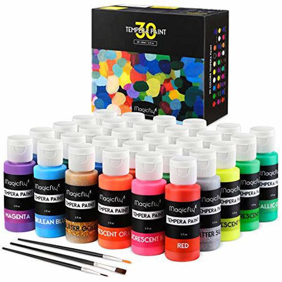 Washable Tempera Paint for Kids, Magicfly 30 Colors (2 oz Each) Liquid Poster Paint, Non-Toxic Kids Paint with Fluorescent Glitter Metallic Neon