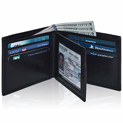Picture of Slim RFID Wallets for Men - Genuine Leather Front Pocket Bifold Wallet (Jet Black)