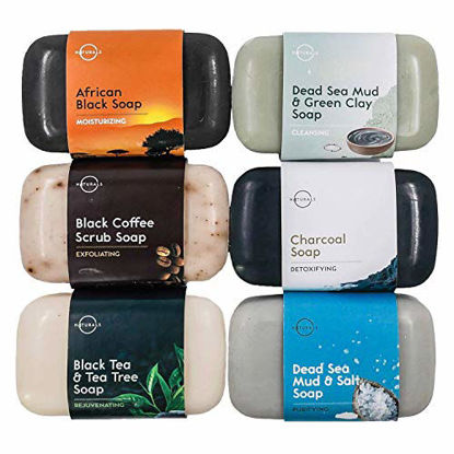 Picture of O Naturals 6-Piece Black Bar Soap Collection. 100% Natural. Organic Ingredients. Helps Acne, Helps Skin Moisturizes, Deep Cleanse, Luxurious Face Hands Body Soap Women & Men. Triple Milled Vegan 4oz