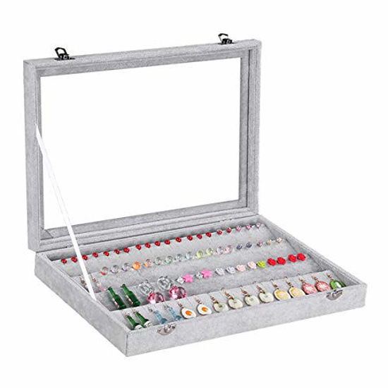Picture of AUTOARK Ice Velvet Clear Lid 55 Pairs Earring Tray Showcase Display Organizer,AJ-024