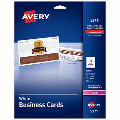 Picture of AVERY 2" x 3.5" Business Cards, Sure Feed Technology, for Laser Printers, 250 Cards (5371), White (05371)