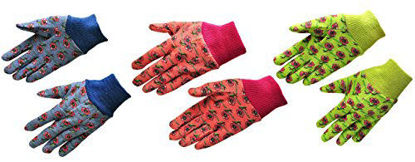 Picture of G & F 1823-3 JustForKids Soft Jersey Kids Garden Gloves, Kids Work Gloves, 3 Pairs Green/Red/Blue per Pack