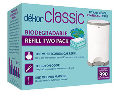 Picture of Dekor Classic Diaper Pail Biodegradable Refills | 2 Count | Most Economical Refill System | Quick and Simple to Replace | No Preset Bag Size - Use Only What You Need | Exclusive End-of-Liner Marking