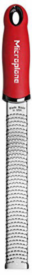 Picture of Microplane Premium Zester Grater-Made in USA Stainless Steel Blade-for zesting Citrus and Grating Cheese-Soft Touch Handle-Red