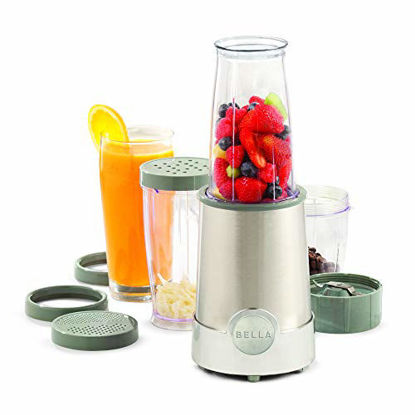 Picture of BELLA Personal Size Rocket Blender, Perfect for Smoothies, Shakes & Healthy Drinks, Easy Grinding, Chopping & Food Prep, 285 Watt Power Base, 12 Piece Blending Set, Stainless Steel