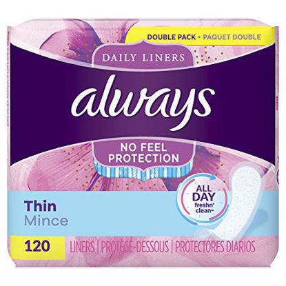 Picture of Always Thin Daily Liners, Regular Absorbency, 120 Count, Unscented, Wrapped