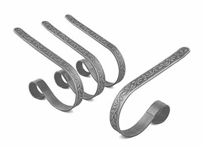 Picture of Haute Decor The Original MantleClip Stocking Holder with Holly Embossed Design- 4 Pack (Pewter)