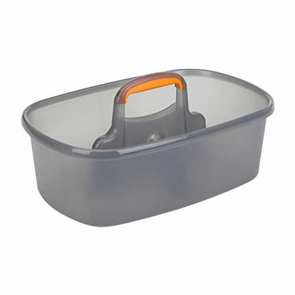 Picture of Casabella Cleaning Handle Bucket, Rectangular Storage Caddy, Graphite, 4 gallons, Gray and Orange