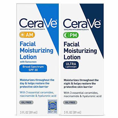 Picture of CeraVe Day & Night Face Lotion Skin Care Set | Contains CeraVe AM Face Moisturizer with SPF 30 and CeraVe PM Face Moisturizer | Fragrance Free
