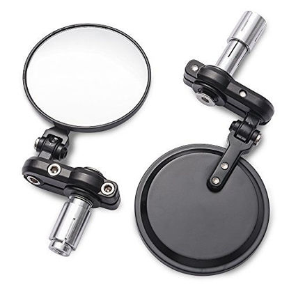 Picture of MICTUNING Universal Motorcycle Mirrors - 3 Inch Round Folding Bar End Side Mirror Compatible with Honda, Scooter, Suzuki, Yamaha, Kawasaki, Victory, Harley Davidson and More