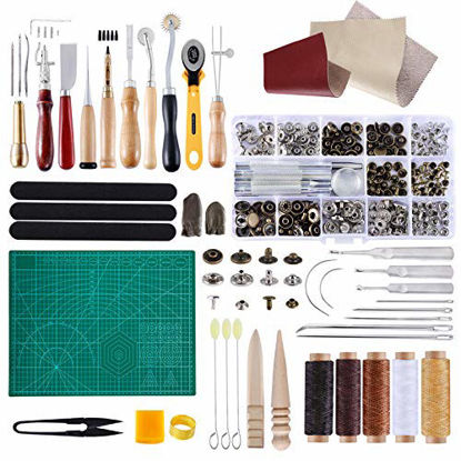 Picture of BUTUZE Complete Leather Craft Tool Sets 42 PCS DIY Craft Supplies for Beginner-Hand Sewing Tools for Stitching/Cutting/Punching Canvas/Leather Craft DIY