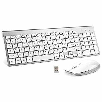 Picture of Wireless Keyboard and Mouse Combo, FENIFOX USB Slim 2.4G Wireless Keyboard Mouse Full-Size Ergonomic Compact with Number Pad for Laptop PC Computer - Silver White