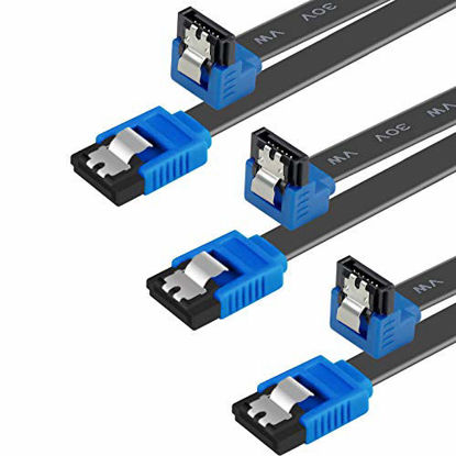 Picture of BENFEI SATA Cable III, 3 Pack SATA Cable III 6Gbps 90 Degree Right Angle with Locking Latch 18 Inch for SATA HDD, SSD, CD Driver, CD Writer - Black