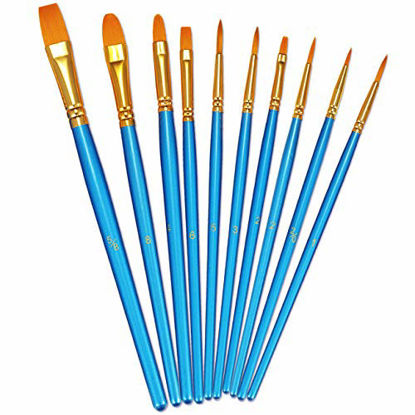 Picture of BOSOBO Paint Brush Set, 10pcs Round Pointed Tip Nylon Hair Artist Detail Paintbrushes, Professional Fine Acrylic Oil Watercolor Brushes for Face Nail Body Art Craft Model Miniature Painting, Blue