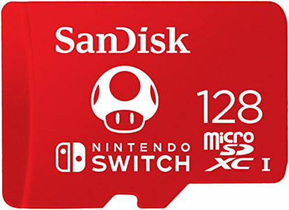 Picture of SanDisk 128GB microSDXC UHS-I-Memory-Card for Nintendo-Switch - SDSQXAO-128G-GNCZN, Red