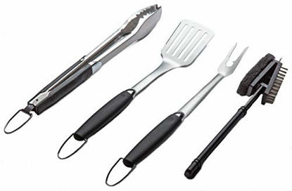 Picture of Simplistex Stainless Steel BBQ Grill Tool Set w/Tongs, Spatula, Fork and Brush - Accessories for Outdoor Barbecue Grills
