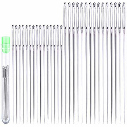Picture of 30 Pcs Extra Large Eye Stitching Needles - 2 Sizes - Big Eye Hand Sewing Needles in Clear Storage Tube
