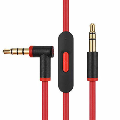 Picture of Replacement Audio Cable Cord Wire with in line Microphone and Control for Beats by Dr Dre Headphones Solo Studio Pro Detox Wireless Mixr Executive Pill (Black Red)