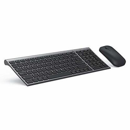 Picture of Wireless Keyboard and Mouse Combo, Seenda Ultra Thin Rechargeable Low Profile Keyboard and Mouse Set with Number Pad for Windows-Space Gray